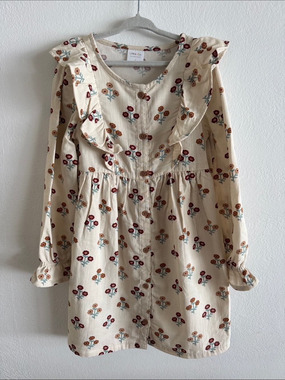 Little Co by Lauren Conrad girls Cream Floral Ruffle Button-Front Kids Dress